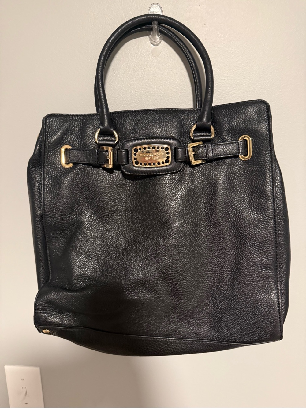 Michael Kors Black Leather Tote Bag with Gold Hardware